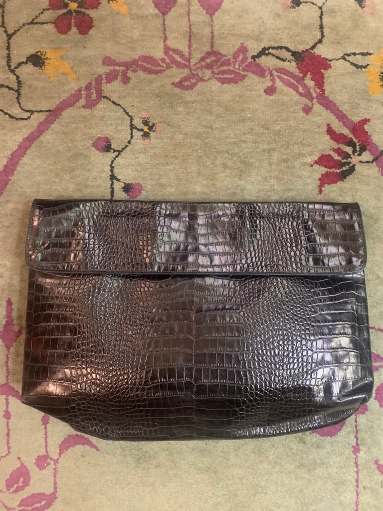 1990s-2000s Dries Van Noten Crocodile-Embossed Over-sized Clutch