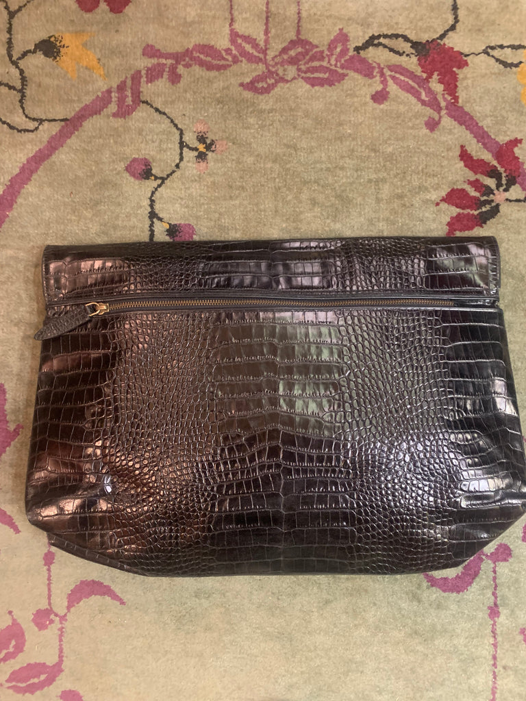 1990s-2000s Dries Van Noten Crocodile-Embossed Over-sized Clutch