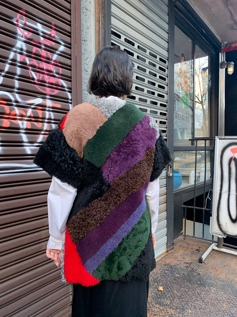 1990s-2000s Patchwork Dyed Sheepskin Vest