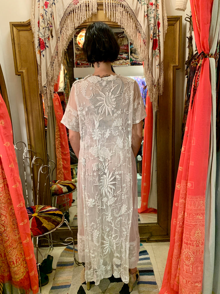 1910s Edwardian Hand-Crocheted and Embroidered Dress