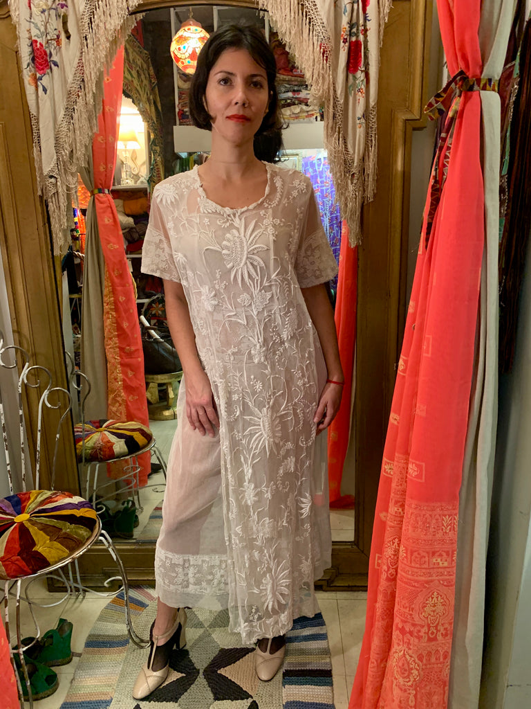 1910s Edwardian Hand-Crocheted and Embroidered Dress