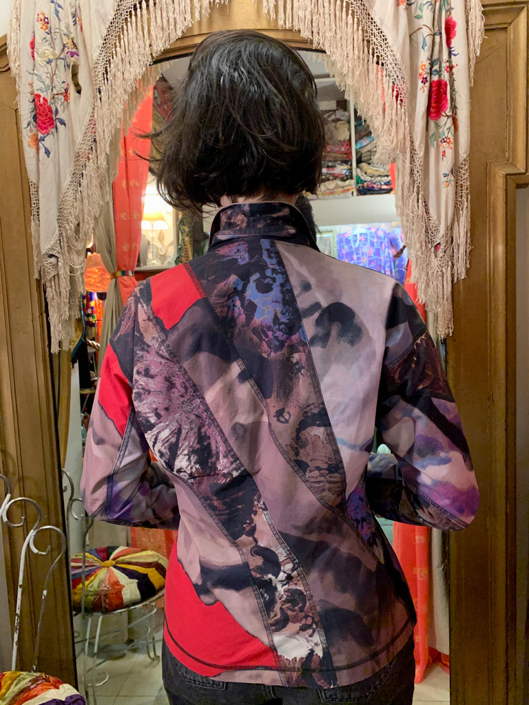 1990s Issey Miyake Japanese Designer Printed Painterly Patchwork Tie Dye Blazer Jacket