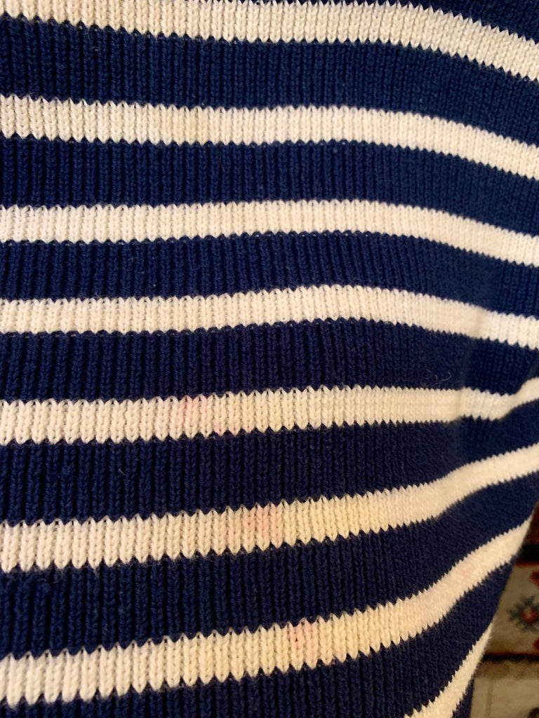 1980s Kansai Emblem Cable-knit Cardigan Sweater with Stripes