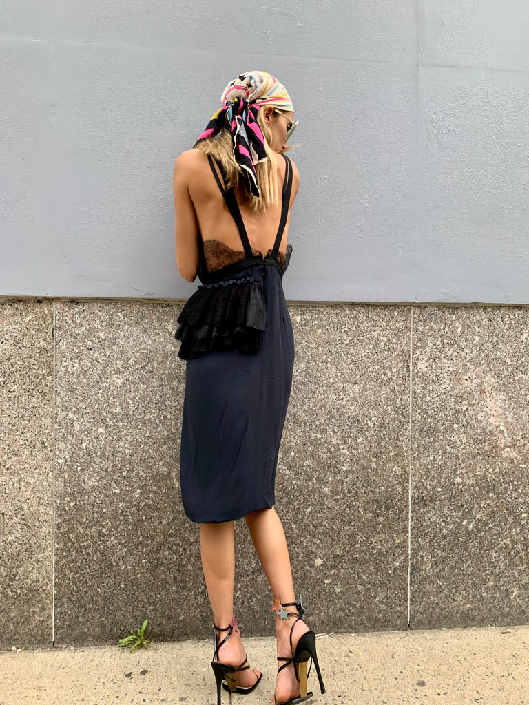 1990s-2000s Nina Ricci Black Silk Lace & Tulle Dress