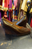 1970's Mario Valentino Brown Leather Braided Wedge Shoes - SOLD
