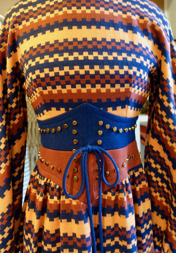 1970's Geometric Print Belted Dress SOLD