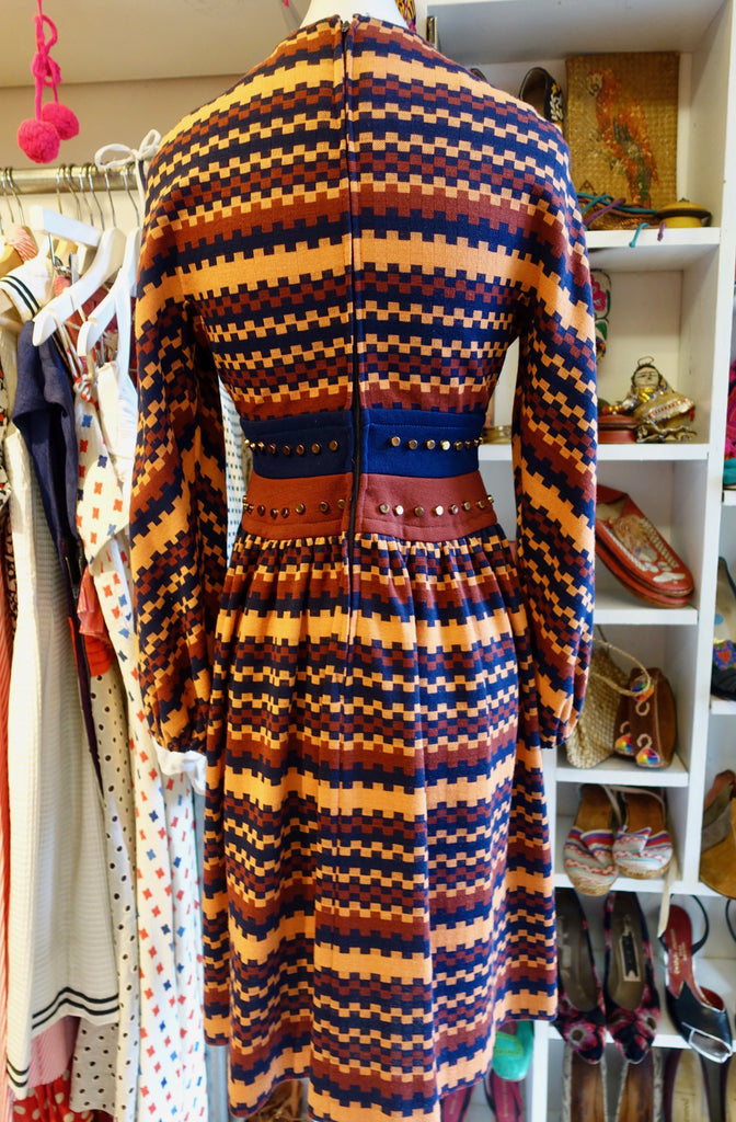 1970's Geometric Print Belted Dress SOLD