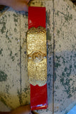 1960's Red Patent Leather Belt with Gold Stamped Buckle - SOLD