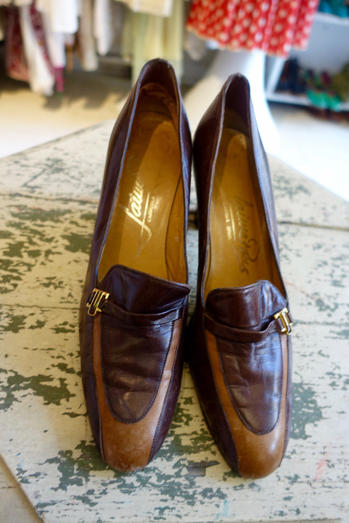 1960-70's Brown Leather Loafer Heels