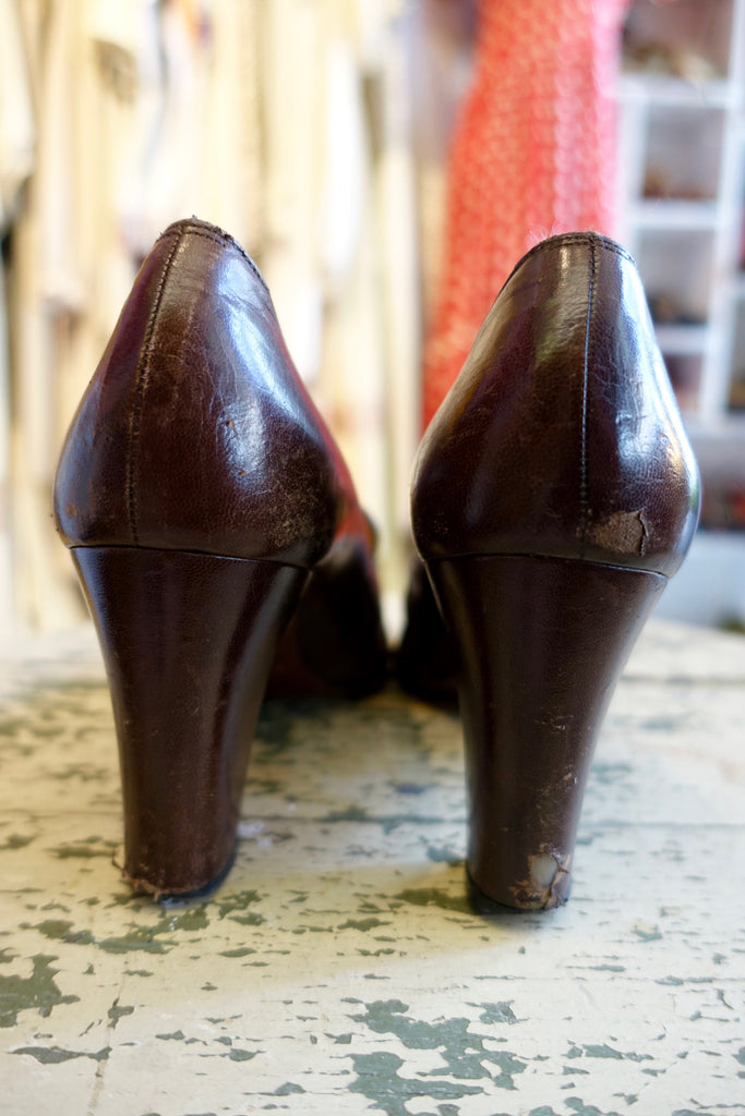 1960-70's Brown Leather Loafer Heels