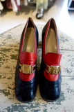 1970's Aigner Navy and Red Heeled Loafers - SOLD