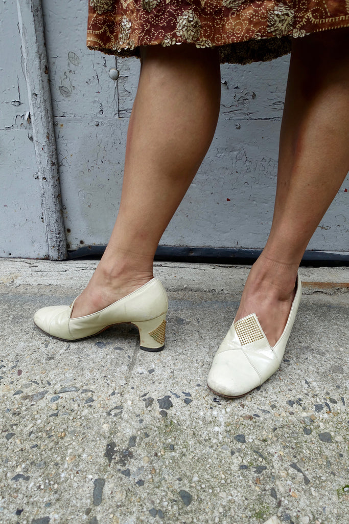 1960's Ecru Studded Loafer Heels