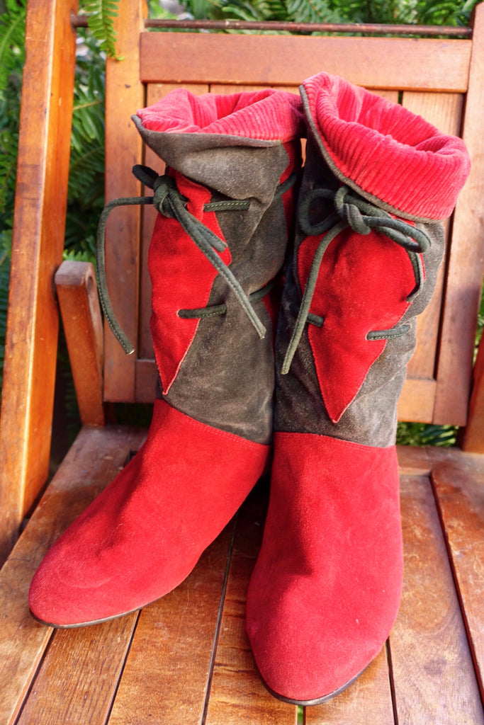 1980's Red and Gray Suede Harlequin Boots - SOLD