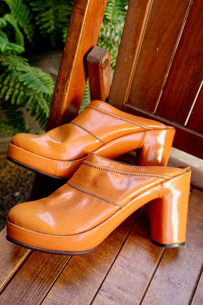 1970's Pale Orange Patent Leather Clogs - SOLD