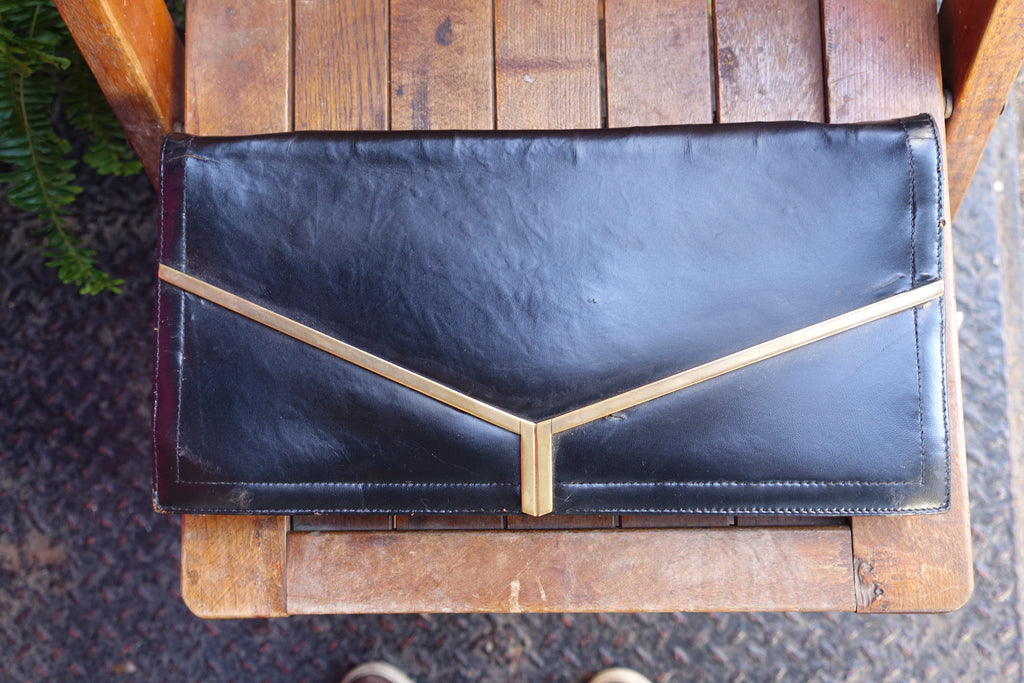 1970-80's Black Leather Long Clutch - SOLD