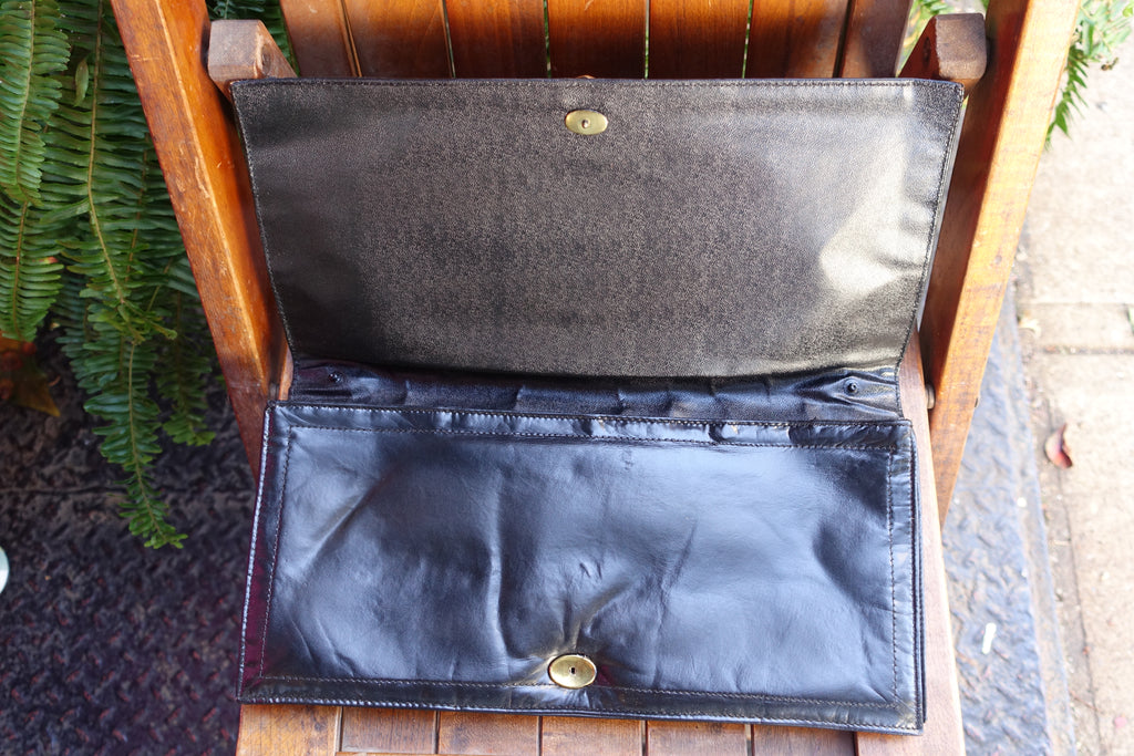 1970-80's Black Leather Long Clutch - SOLD
