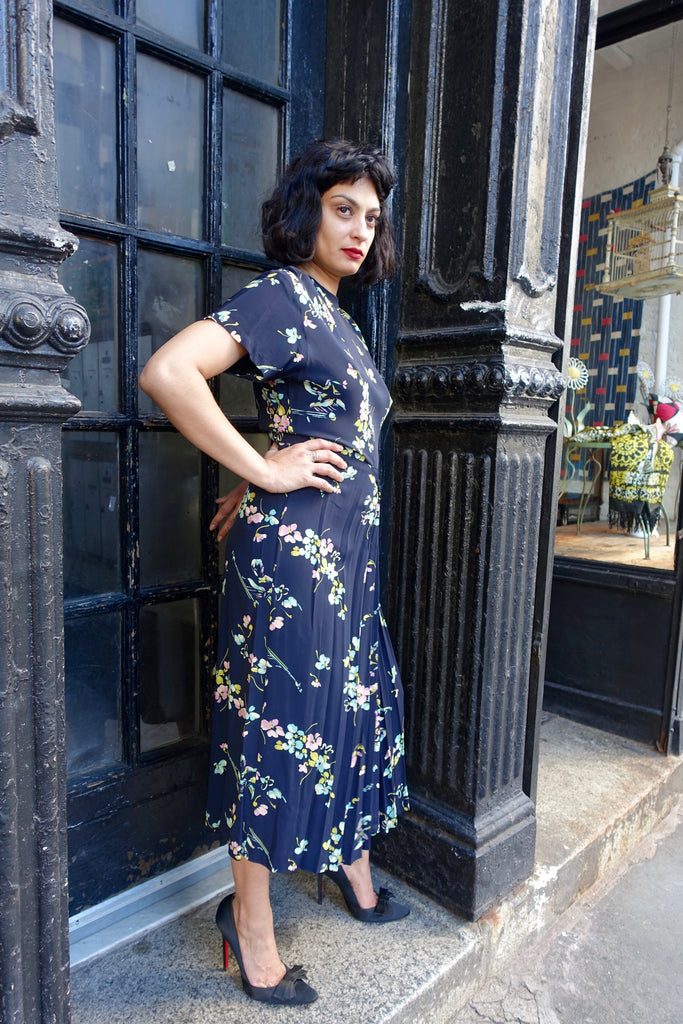 1940's Blue Floral Rayon Dress - SOLD