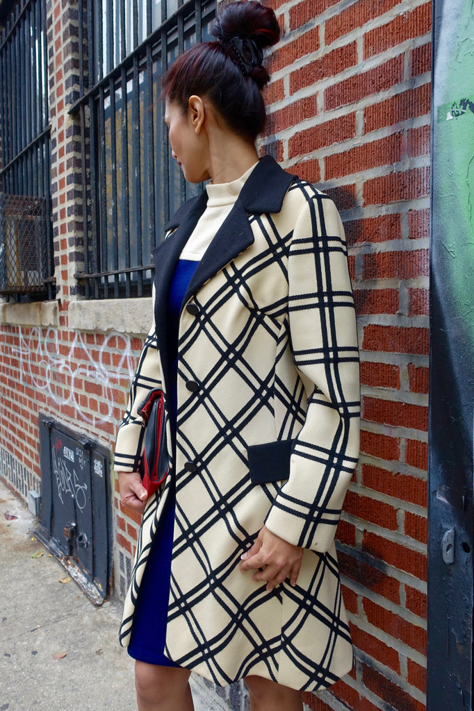 1960's Lilli Ann Charcoal and Ivory Plaid Coat -SOLD