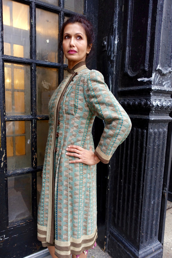 1930's-40's Green Geometric Woven Jacquard Coat - SOLD – Nomad Vintage