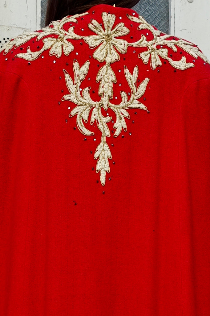 Early 1940's Red Wool Embroidered Cape