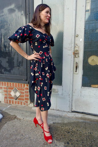 1940's Blue Floral Rayon Dress - SOLD