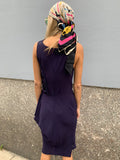 1990s-2000s Nina Ricci Blue Silk Draped Dress with Black Ribbons