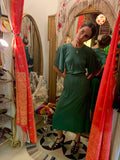 1970's Jean Muir Jewel Green Silk Crepe Dress