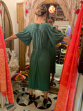 1970's Jean Muir Jewel Green Silk Crepe Dress