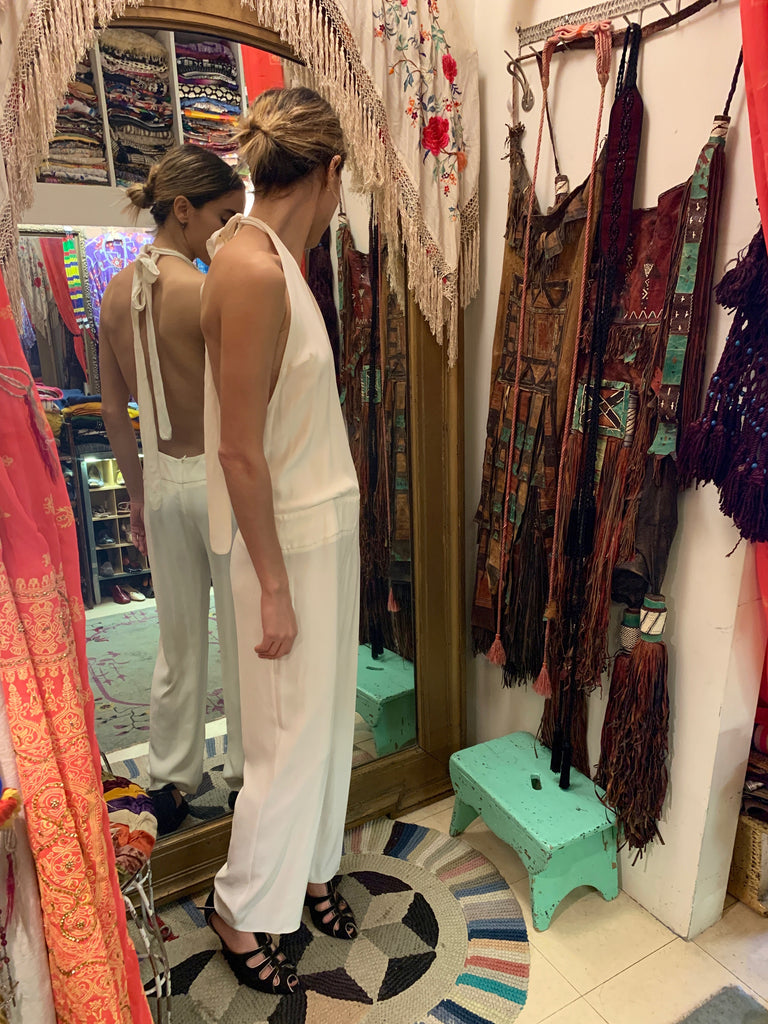 1990's White Crepe Jumpsuit - SOLD