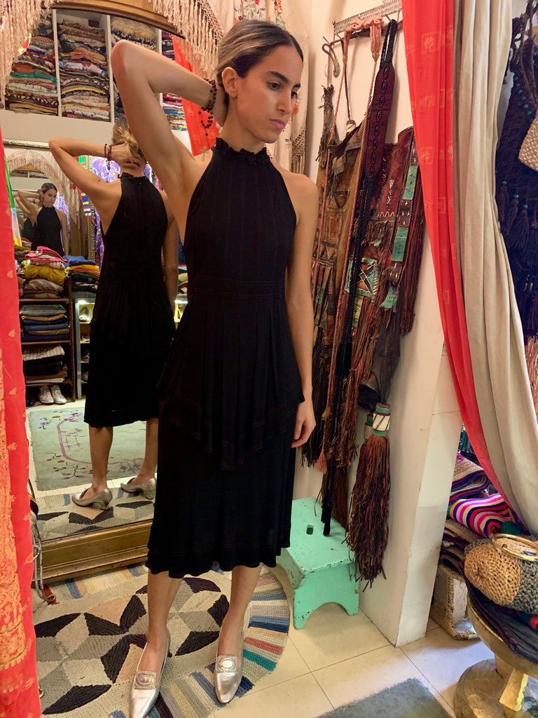 1980's Jean Muir Black Dress with Red Stitching - SOLD
