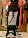 1990s-2000s Gaultier Pleated Silk Skirt with Striped Waistband