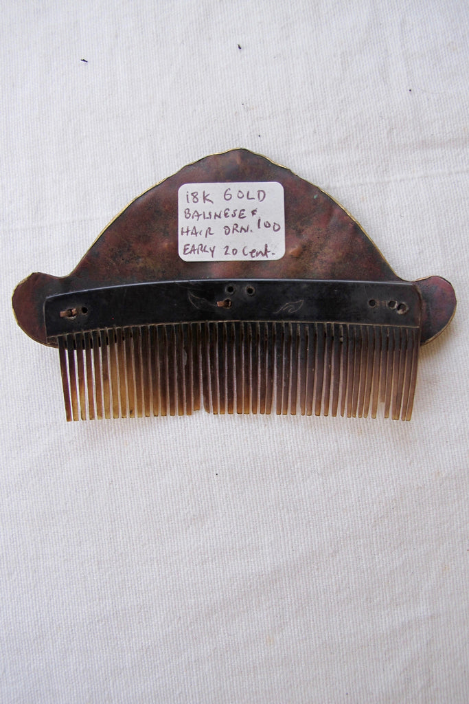 Early 20th Century Stamped Gold Hair Comb with Colored Glass Ornaments - SOLD