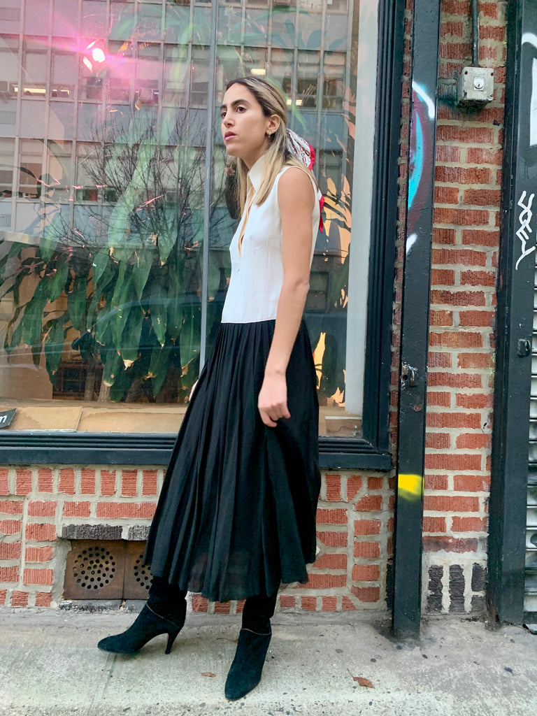 1990s-2000s Celine Cream & Black Pleated Skirt Dress – Nomad Vintage