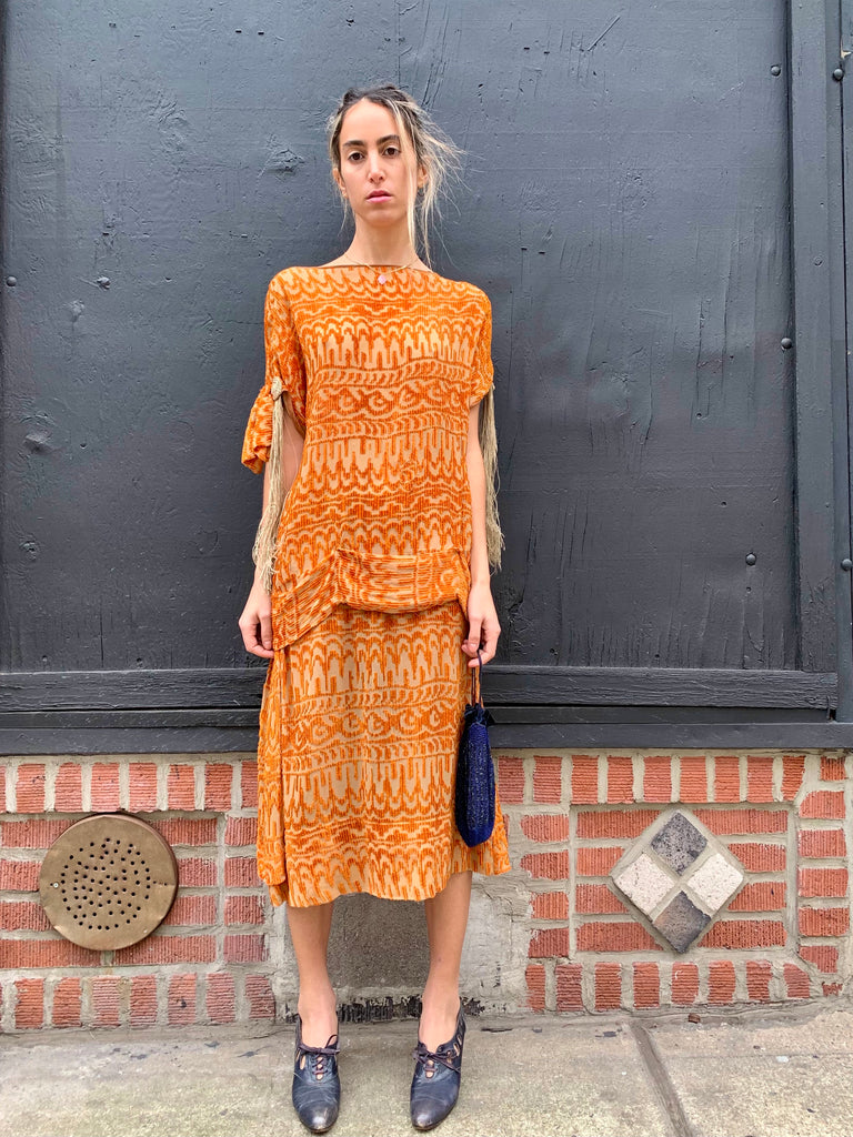 1920’s Burnt Orange Velvet Silk Dress with Tassels